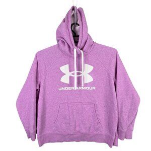 Womens Under Armour Pink Loose Pullover Hoodie Cotton Blend Drawstring Size XL